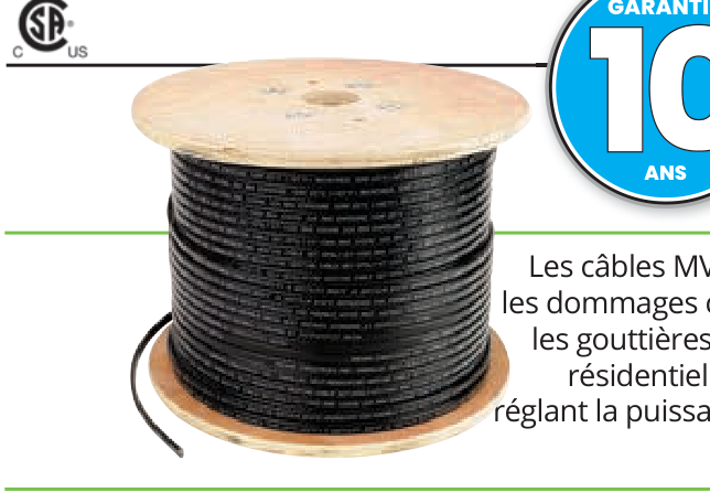 Câble chauffant autorégulant Gaine extérieur en thermoplastique MVP-TP de 15,4 mm - 15 W, 240V (208V - 277V)